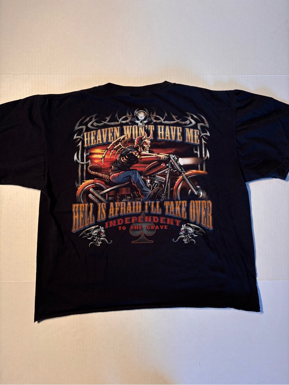 Vtg Liquid Blue Independent To The Grave Choppers Skulls 90’s Y2K Cropped Tshirt